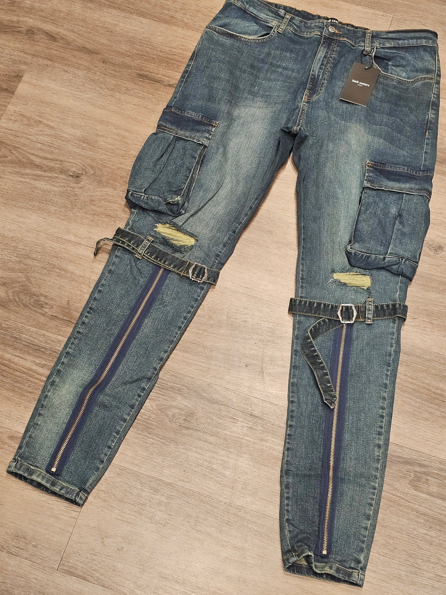 Hood Couture Jeans with Straps Blue