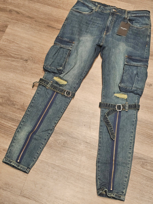 Hood Couture Jeans with Straps Blue