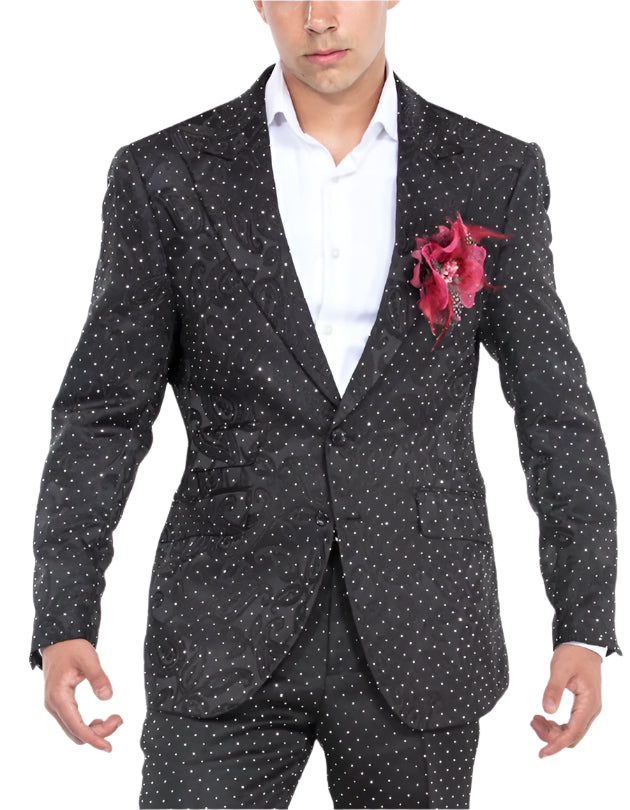 Rhinestone Suit Black Paisley Slim Fit