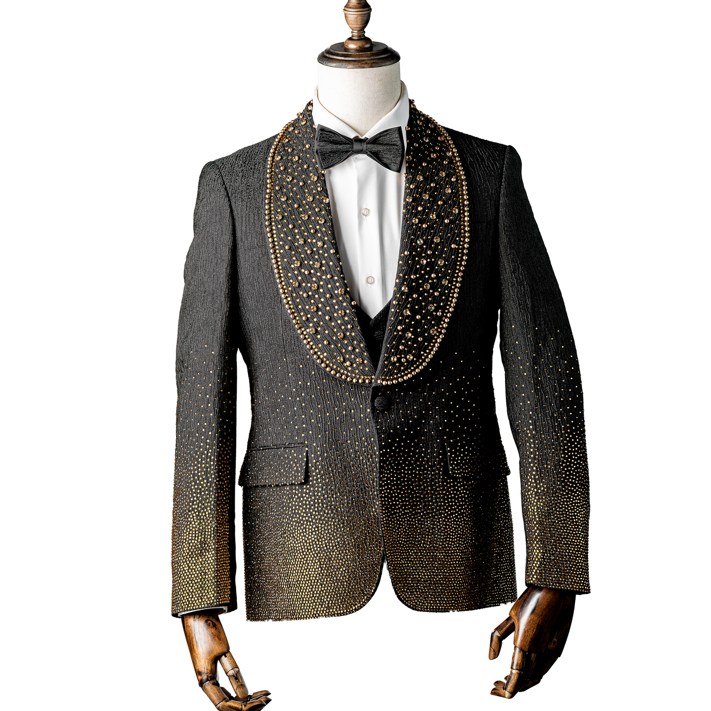 Rhinestone Black and Gold Men's Comfort Slim Suit