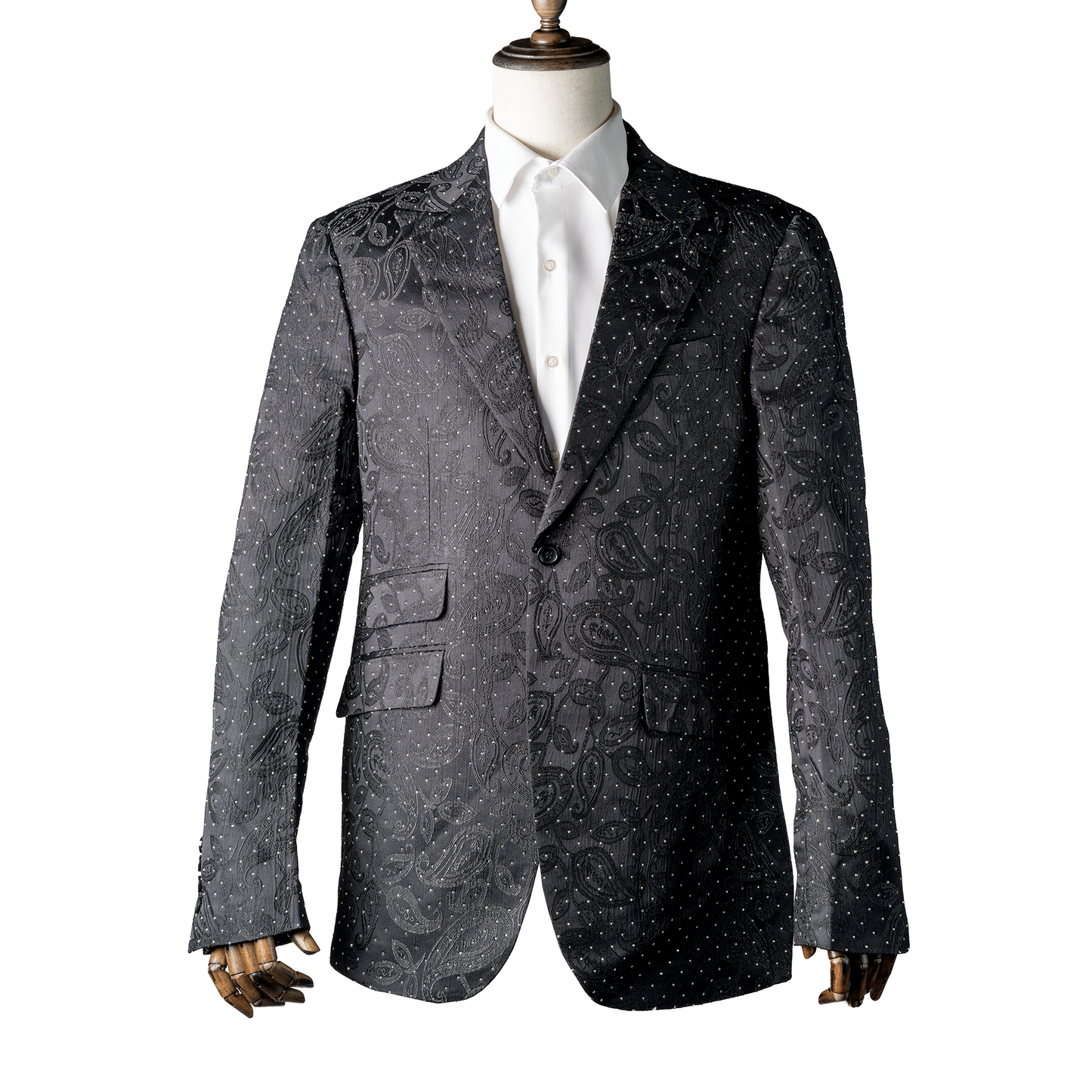 Rhinestone Suit Black Paisley Slim Fit