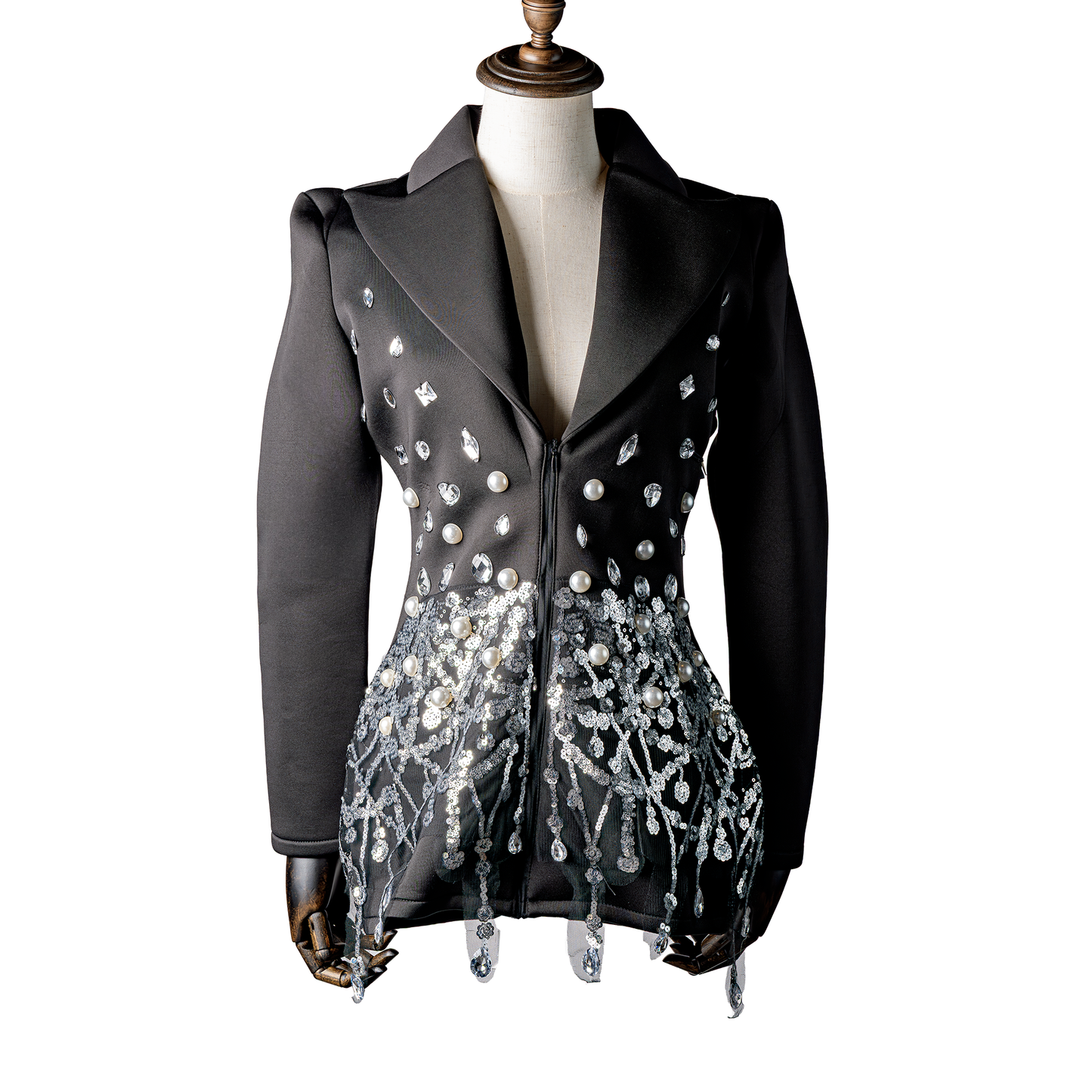 V-Neck Long Sleeve Glam Pearl Jacket Dress