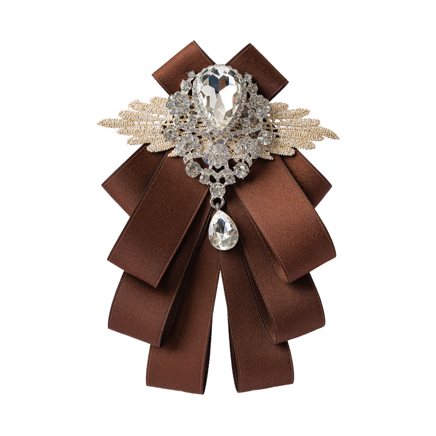 Rhinestone Ribbon Bow Ties Brown