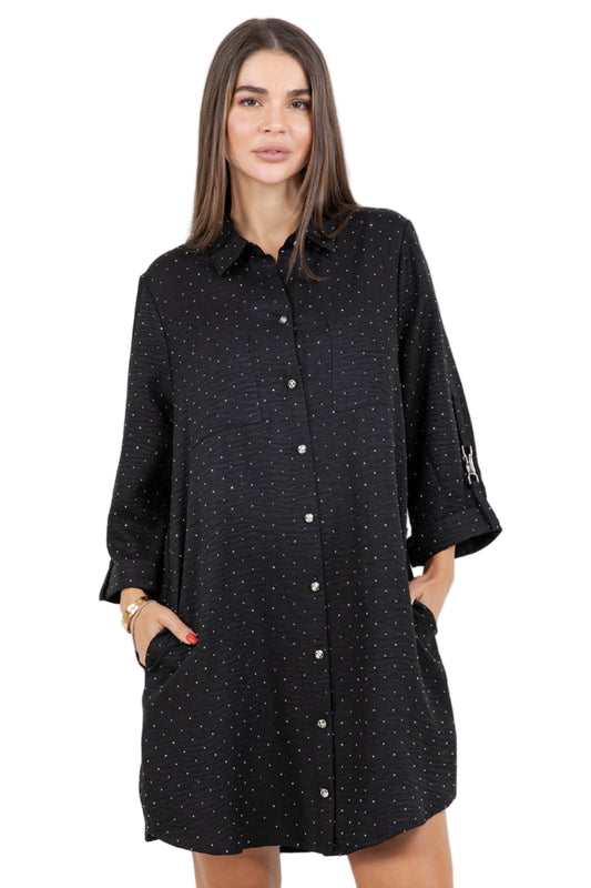 Button Down Dress with Metal Clip Sleeves