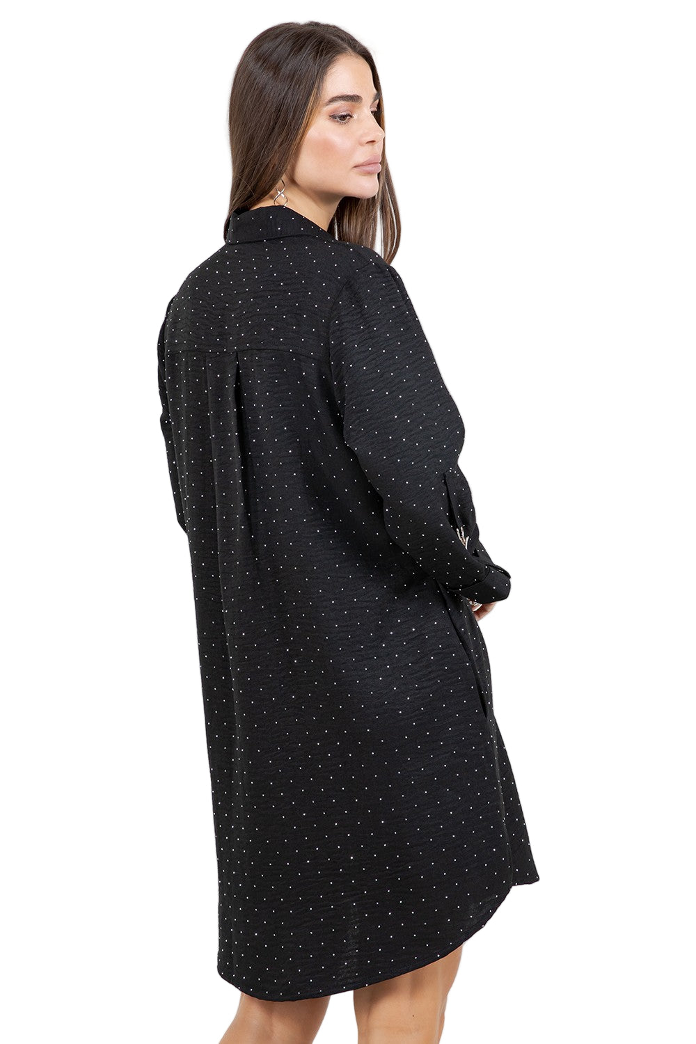 Button Down Dress with Metal Clip Sleeves