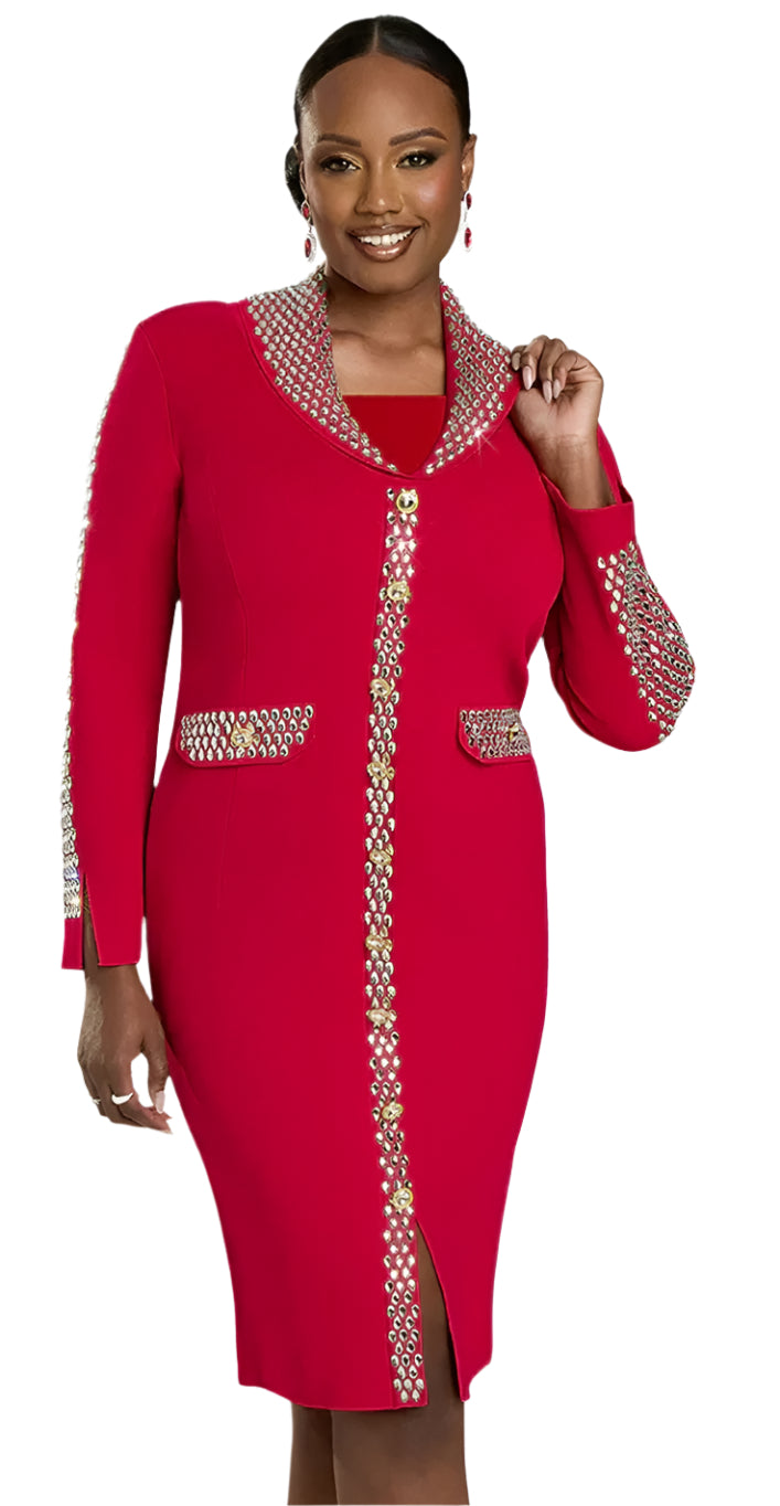 Rhinestone Knit Red Dress