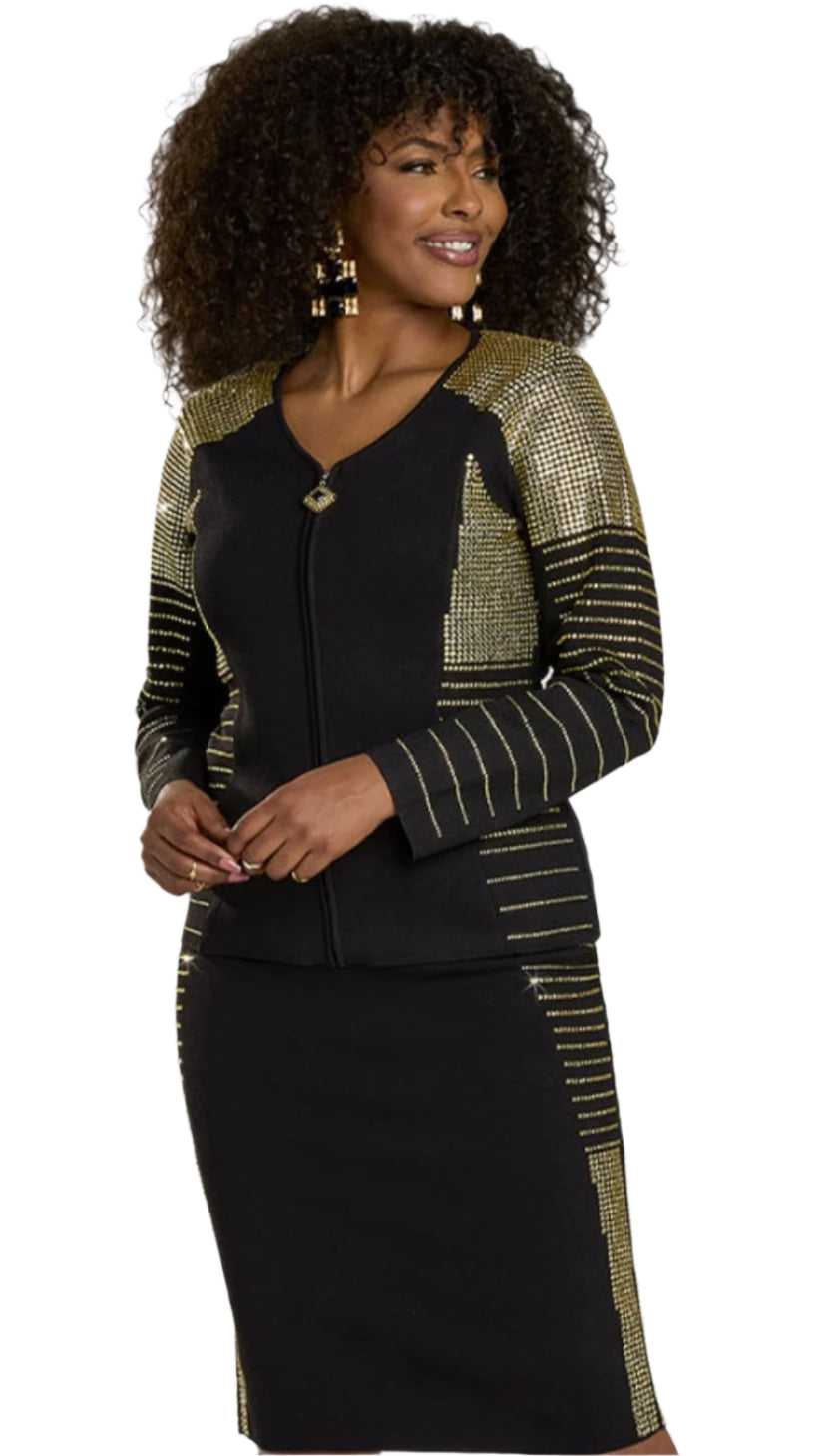 Rhinestone Knit Black Skirt Suit