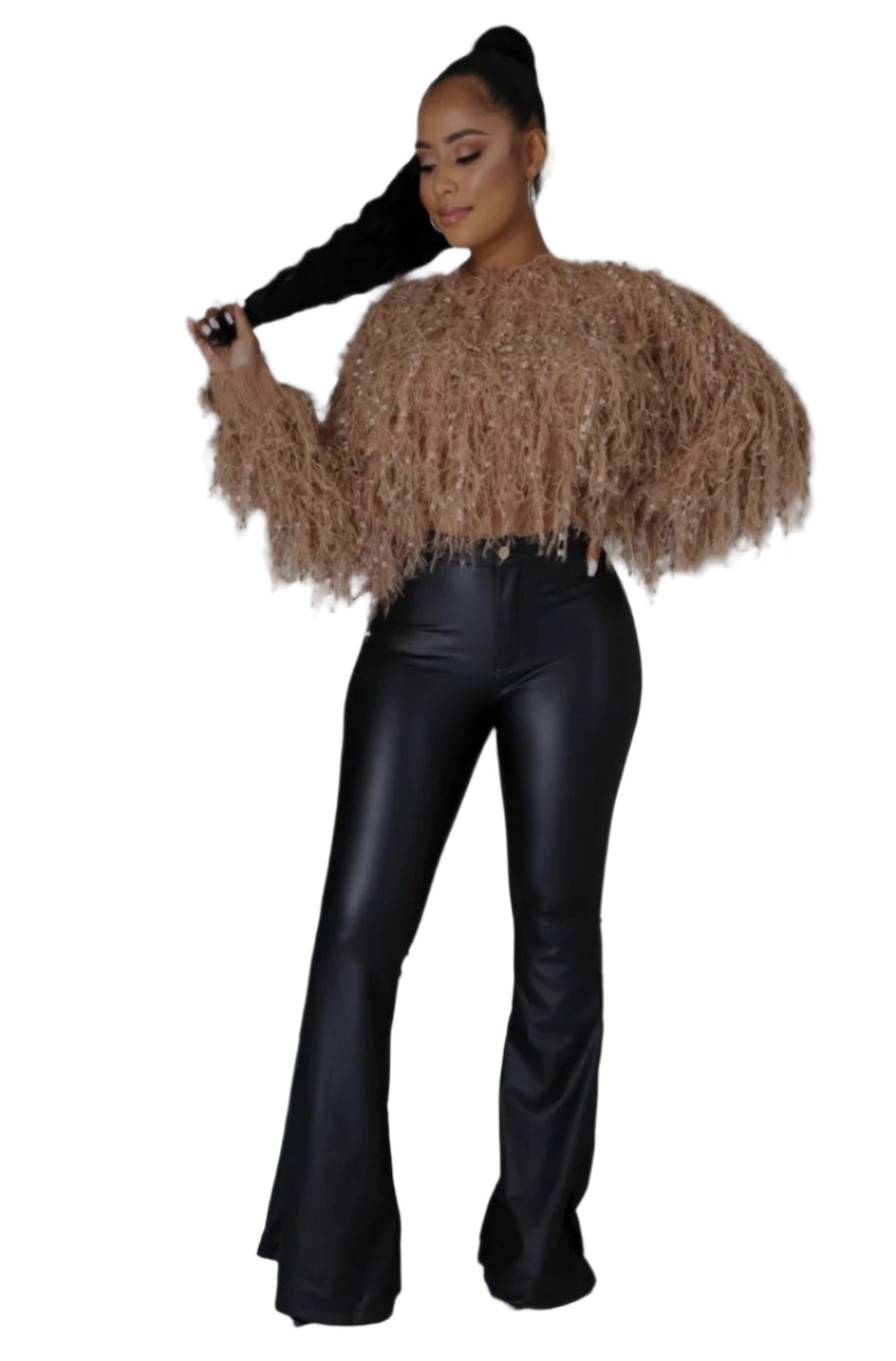 Faux Leather Bell Bottom Pants Black