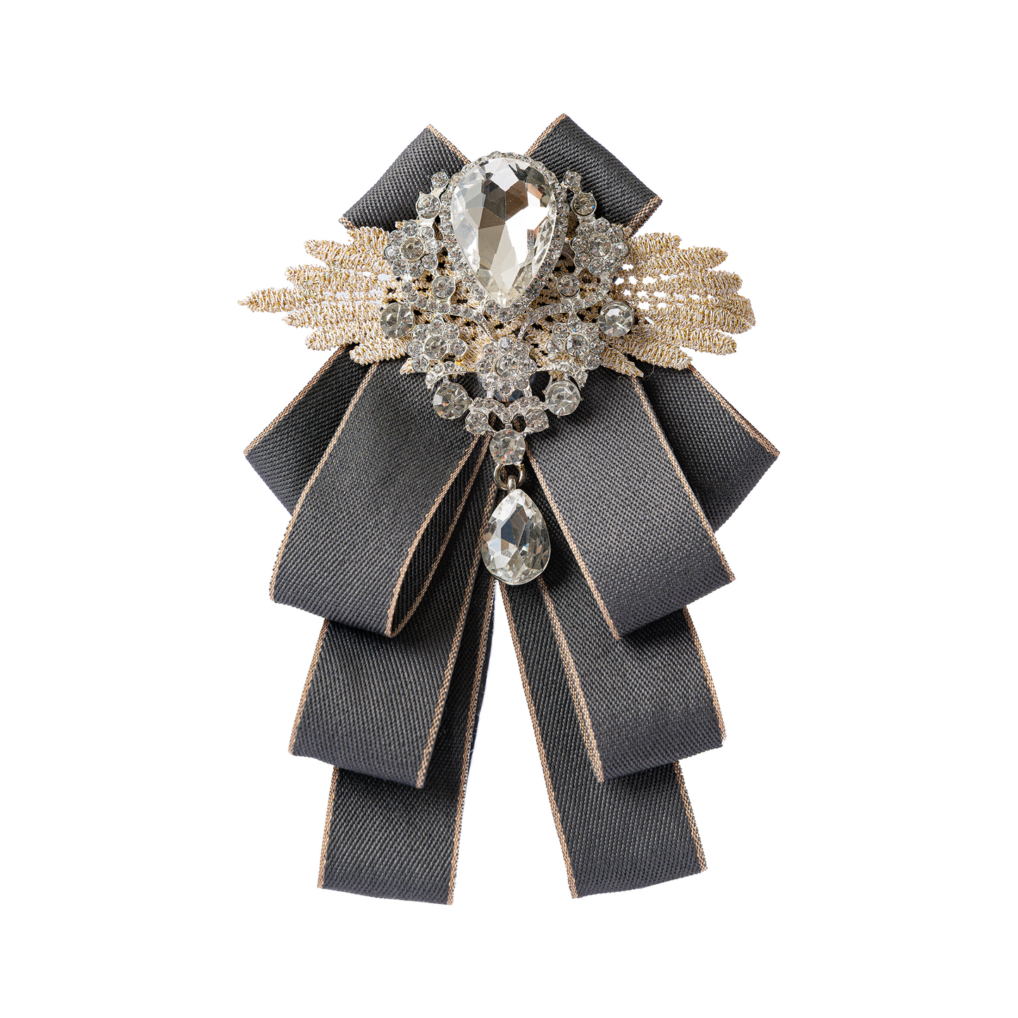 Rhinestone Ribbon Bow Ties Gray