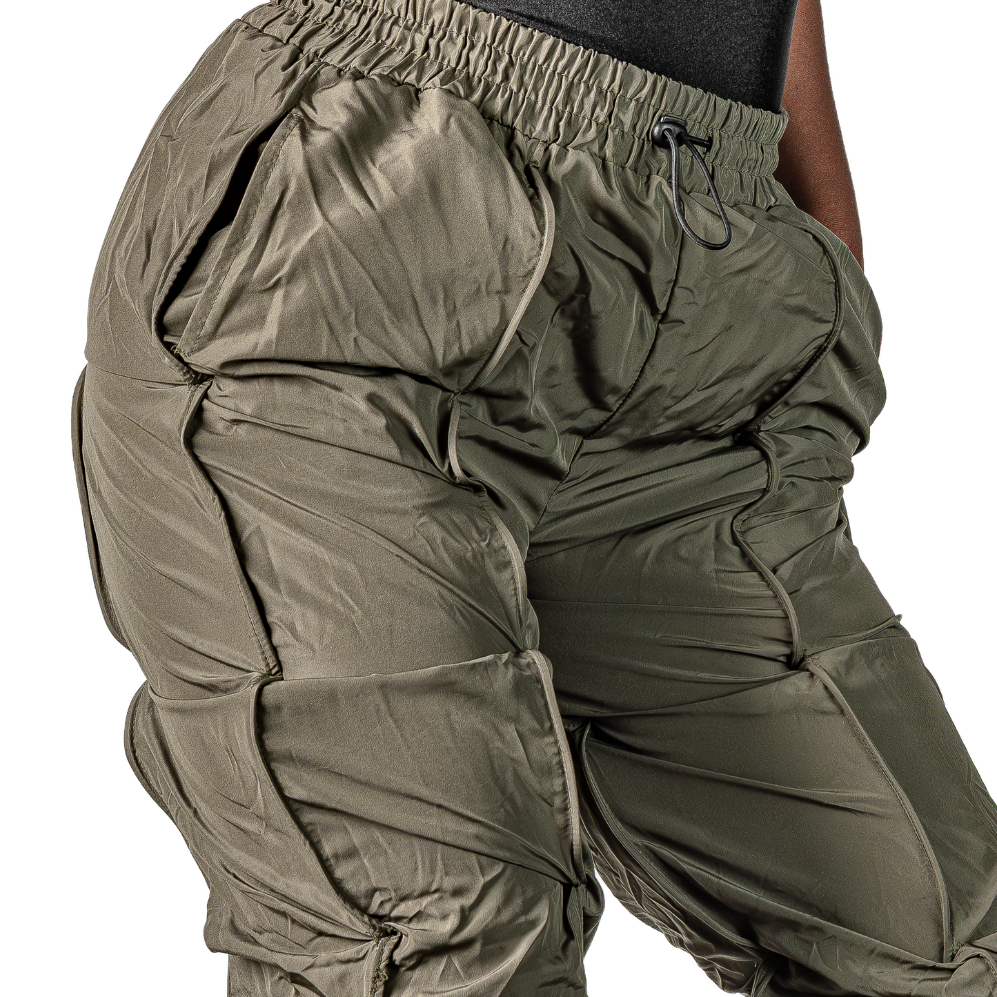 Ruched Parachute Pants Olive