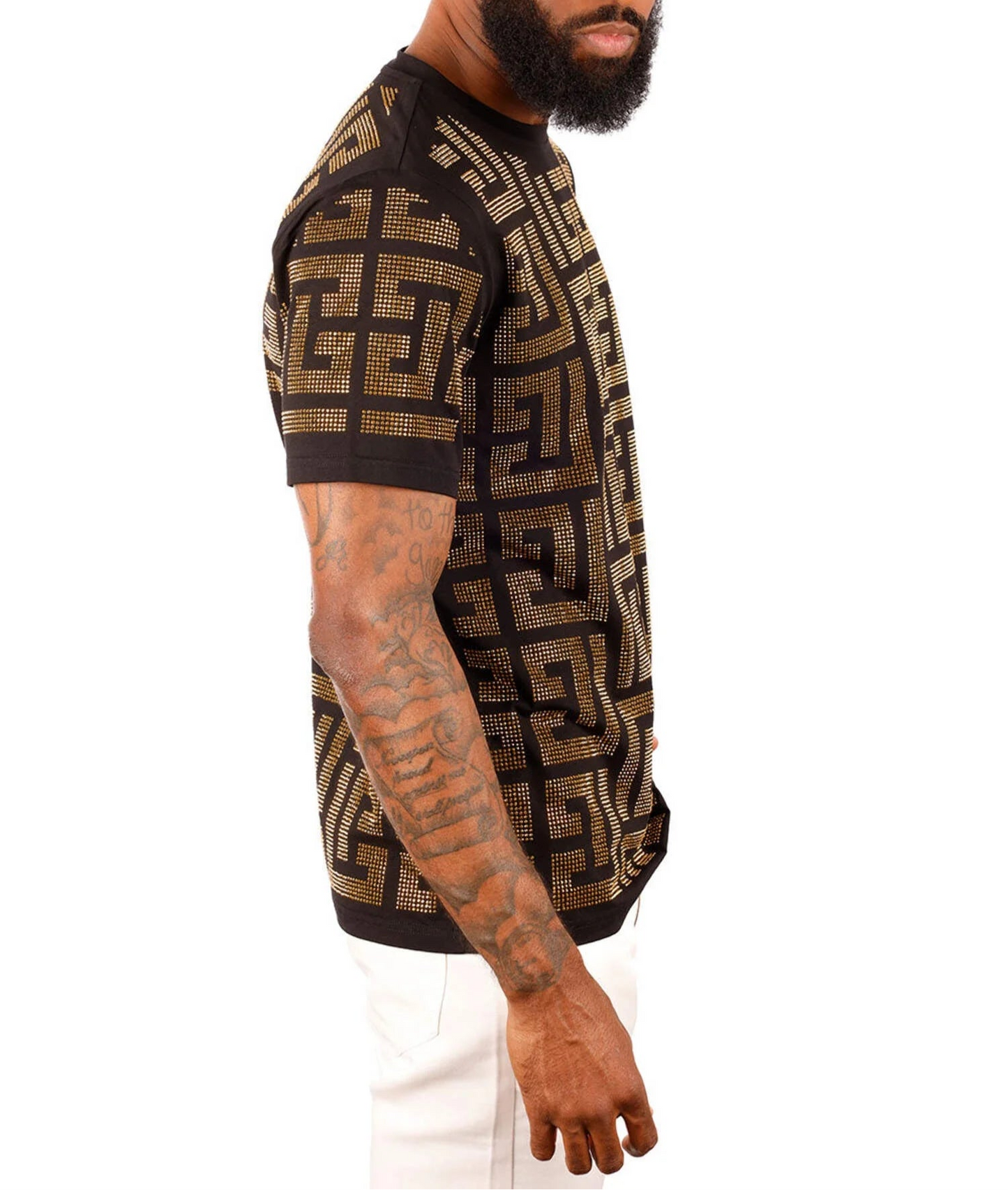 Greek Key Pattern Men's Crew Neck Dress Shirt