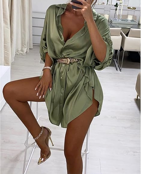 Half Sleeve Buttoned Shirt Dress