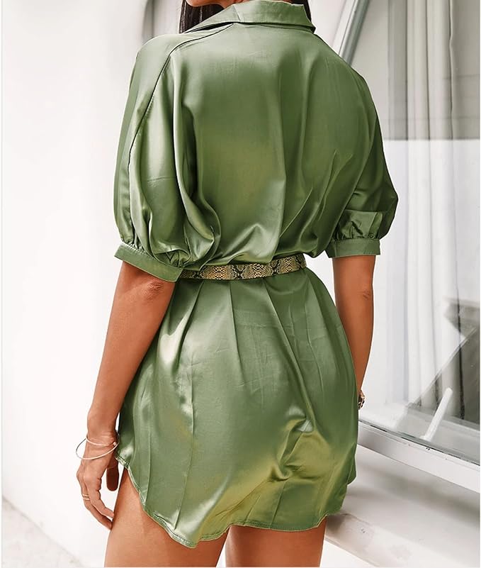 Half Sleeve Buttoned Shirt Dress
