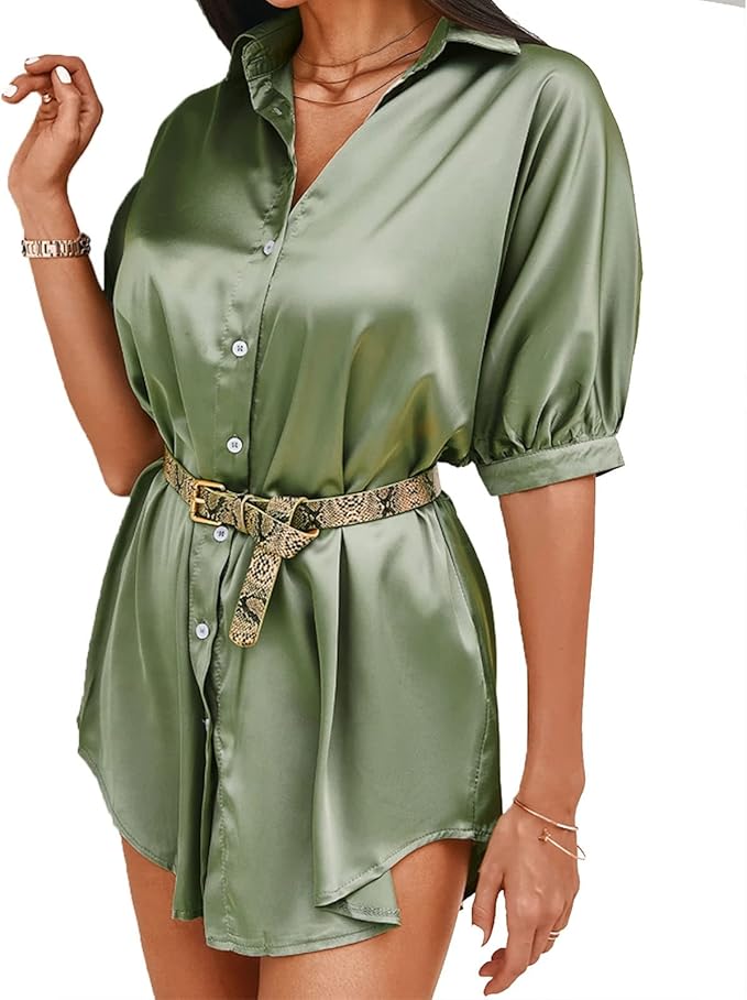 Half Sleeve Buttoned Shirt Dress
