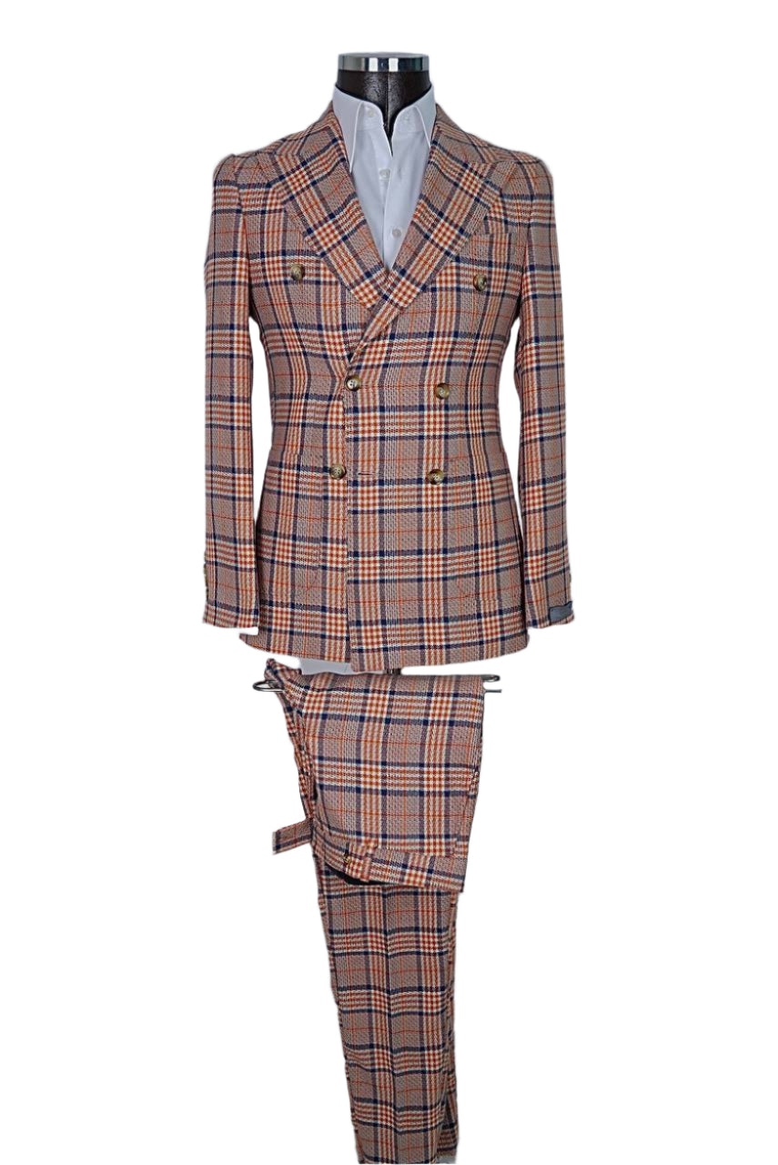 Orange Navy Plaid Suit Comfort Slim Fit