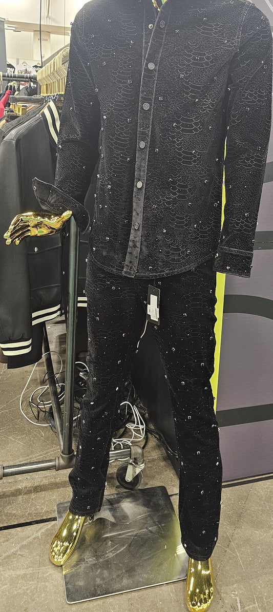 Midnight Serpent Rhinestone Jacket - Century Penthouse BLACK