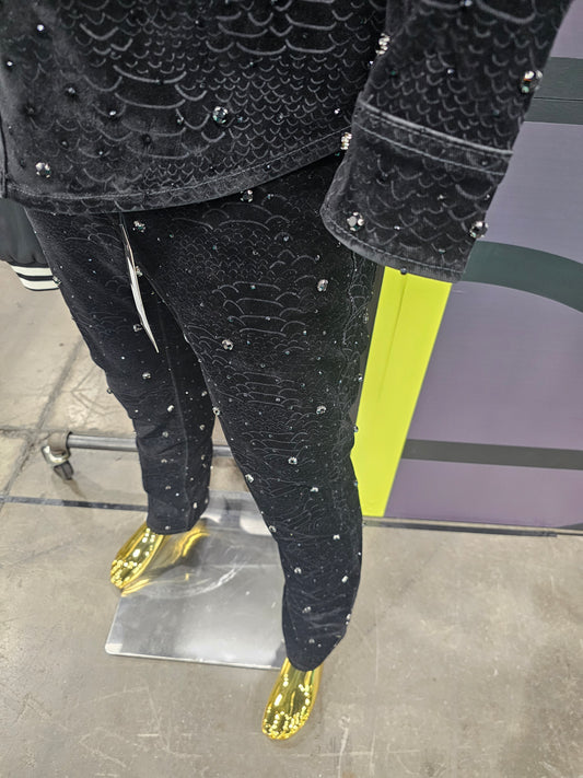 Midnight Serpent Rhinestone Pants - Century Penthouse BLACK