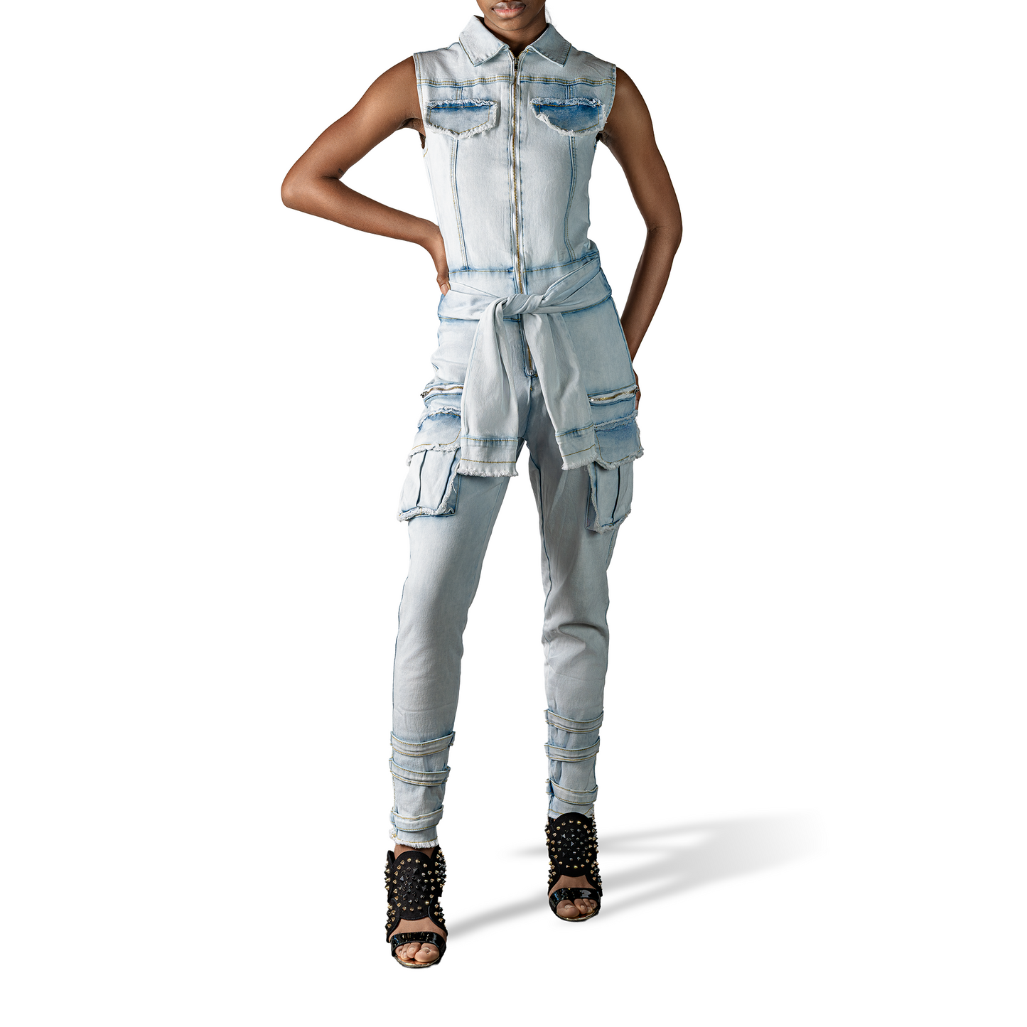 Self Tie Denim Jumpsuit