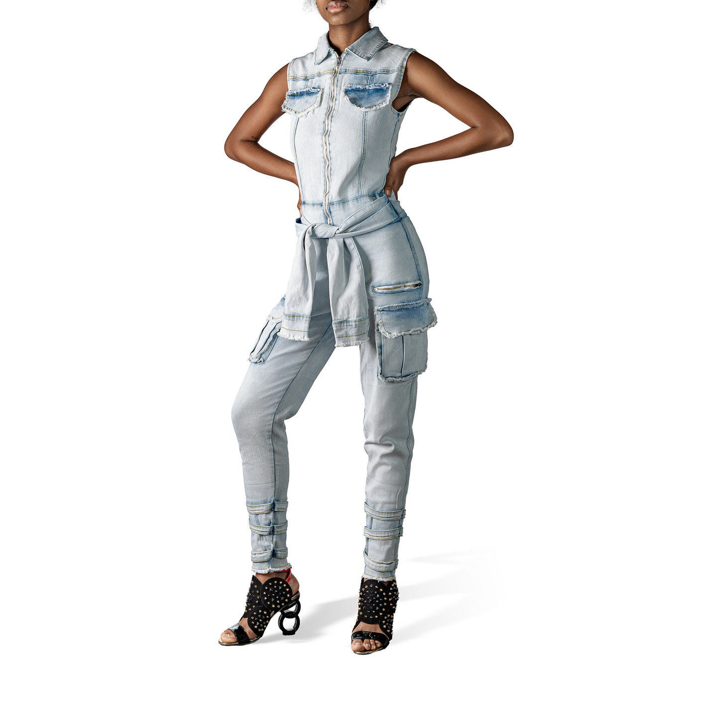 Self Tie Denim Jumpsuit