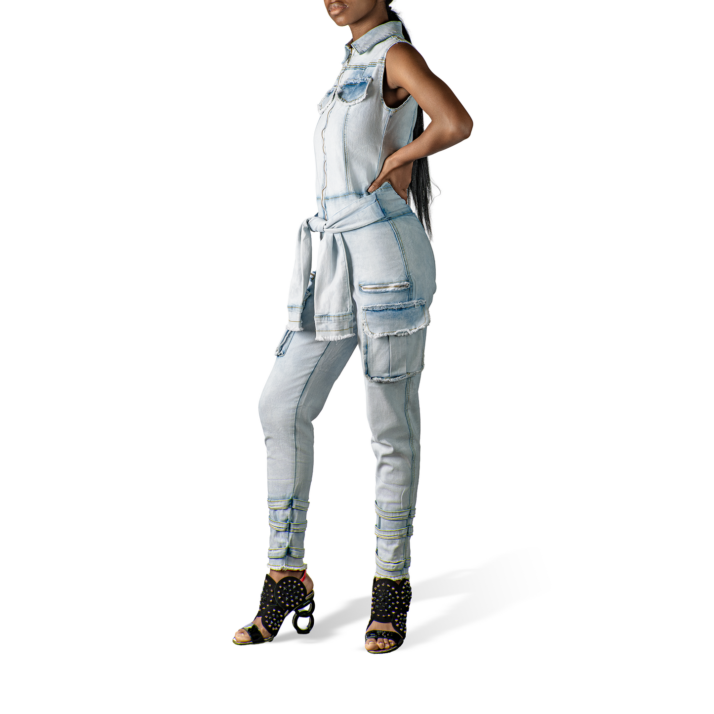 Self Tie Denim Jumpsuit