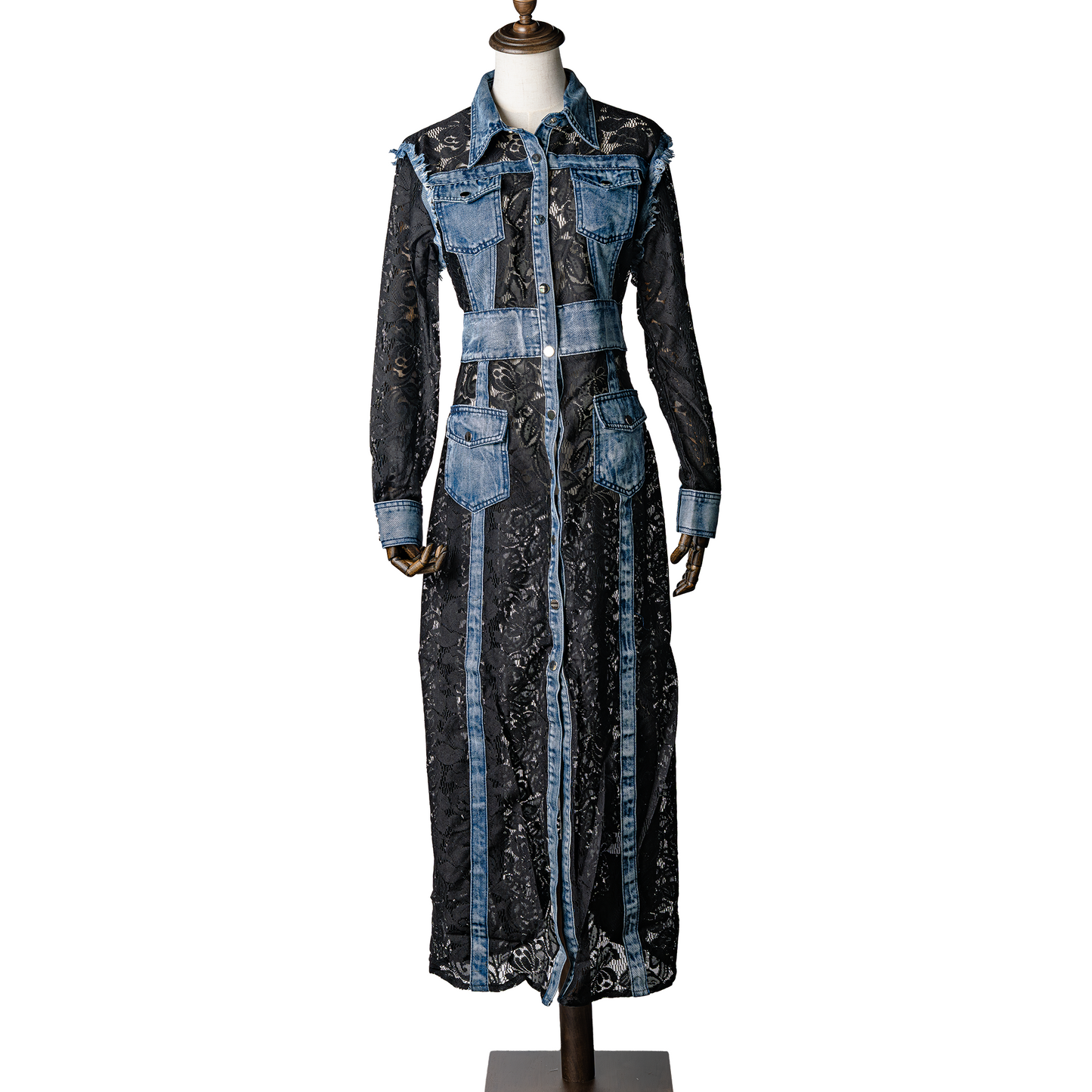 Denim Lace Duster Jacket