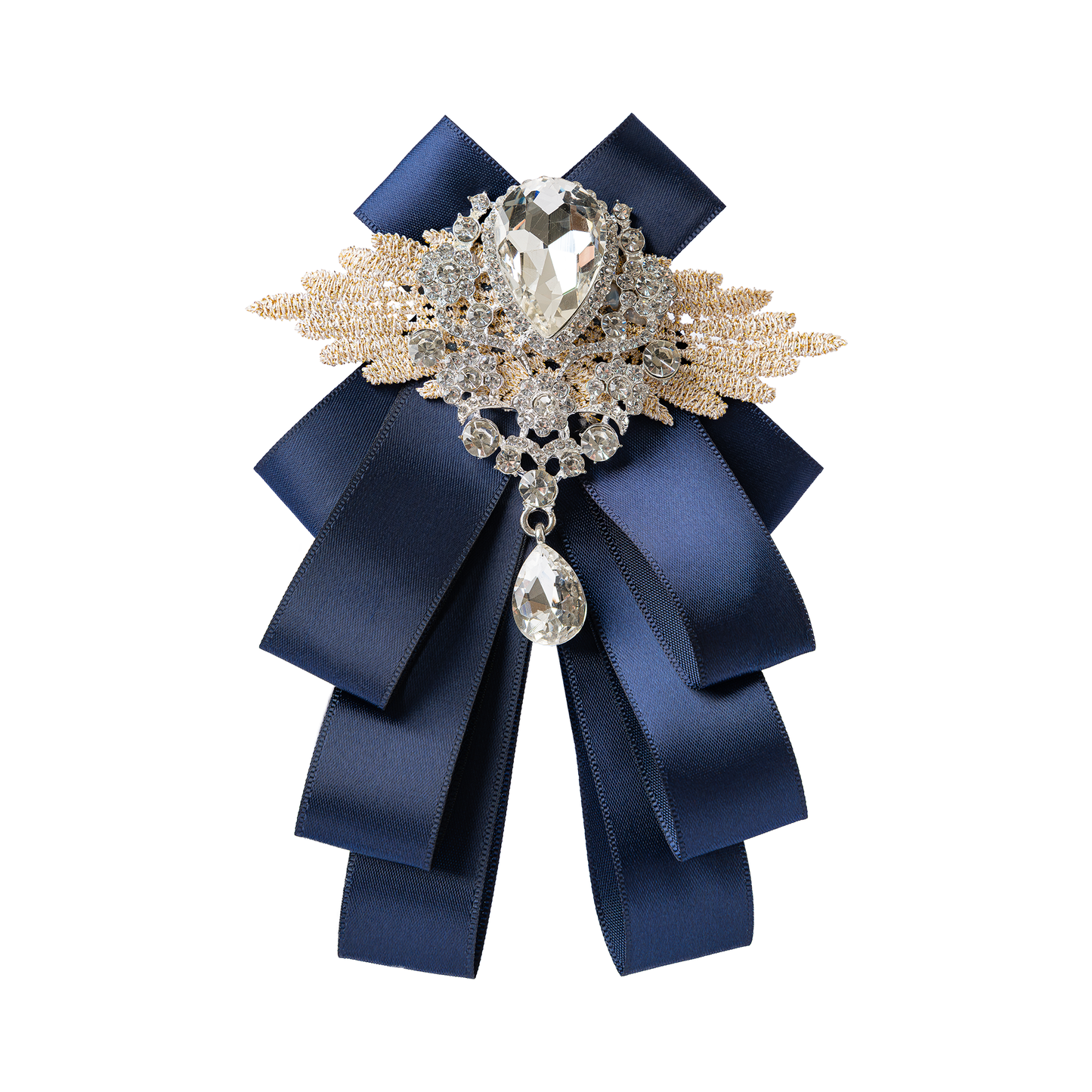 Rhinestone Ribbon Bow Ties Navy Blue