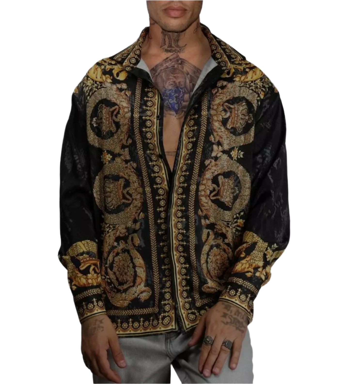 Barocco Silk Shirt with Black Diamonds