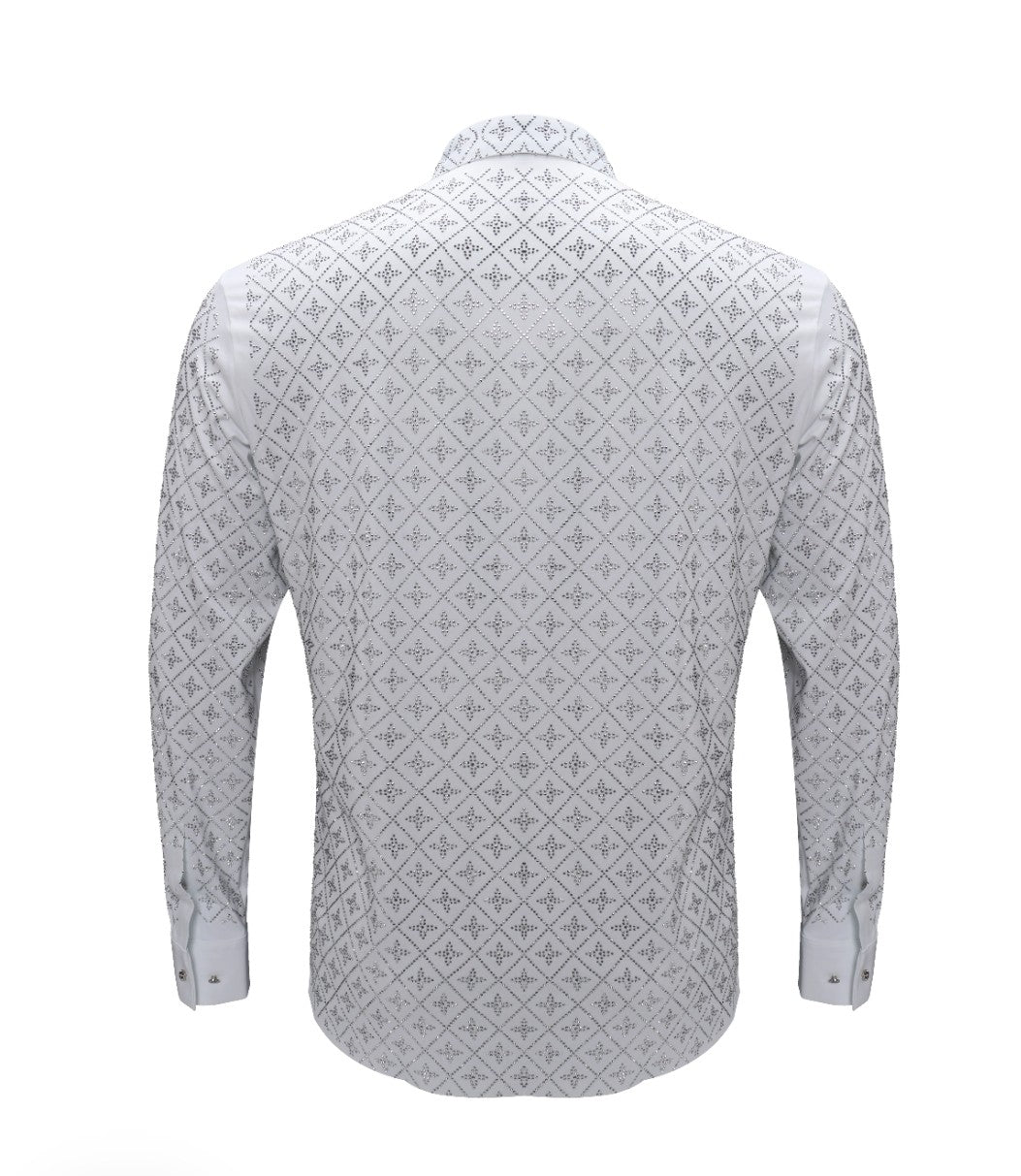White/Silver Men Dress Shirt with Embellishments