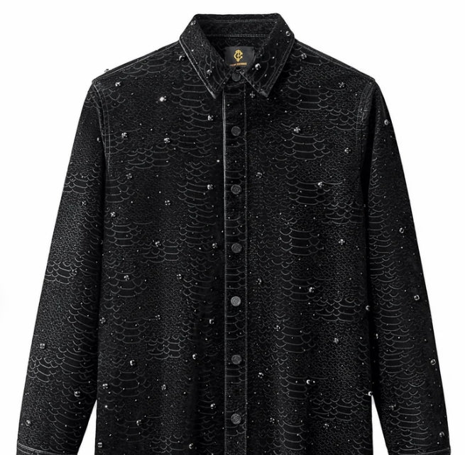Midnight Serpent Rhinestone Jacket - Century Penthouse BLACK