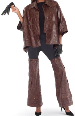 Crinkled Novelty Faux Leather Brown