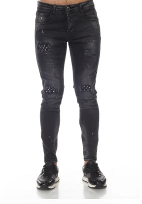 Black Washed Fashion Jeans with Metal Studs