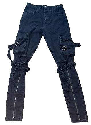 Black Fashion Jeans with Zip and Cargo Pockets