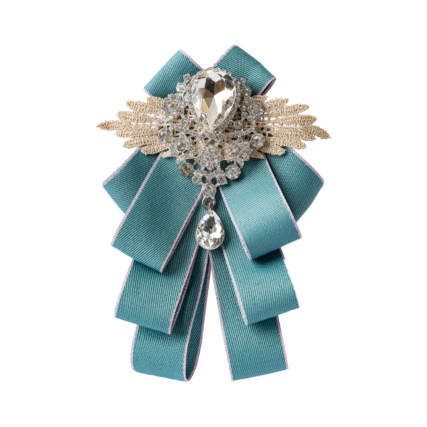 Rhinestone Ribbon Bow Ties Teal