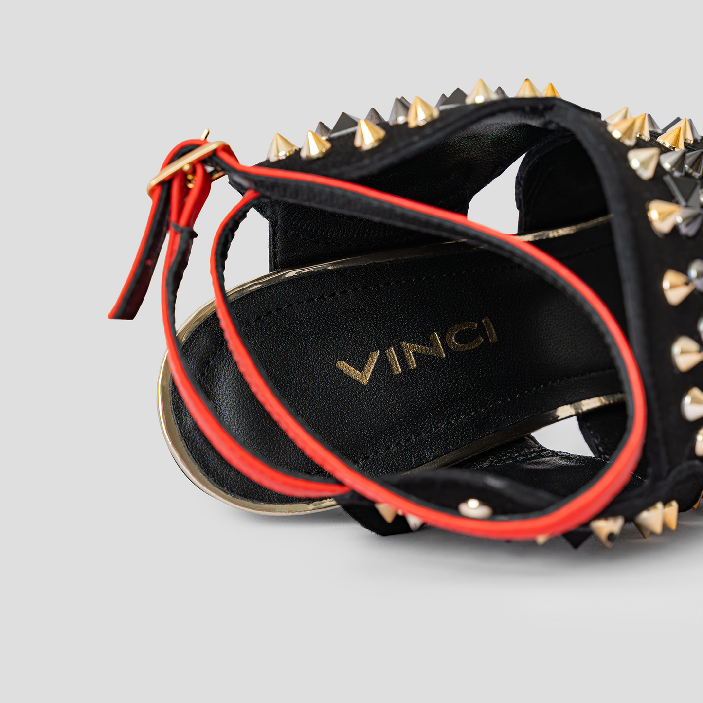 The Infanta Black Spike Leather Ankle Strap Women Sandal