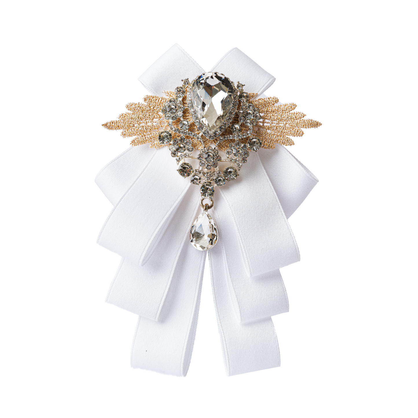 Rhinestone Ribbon Bow Ties White