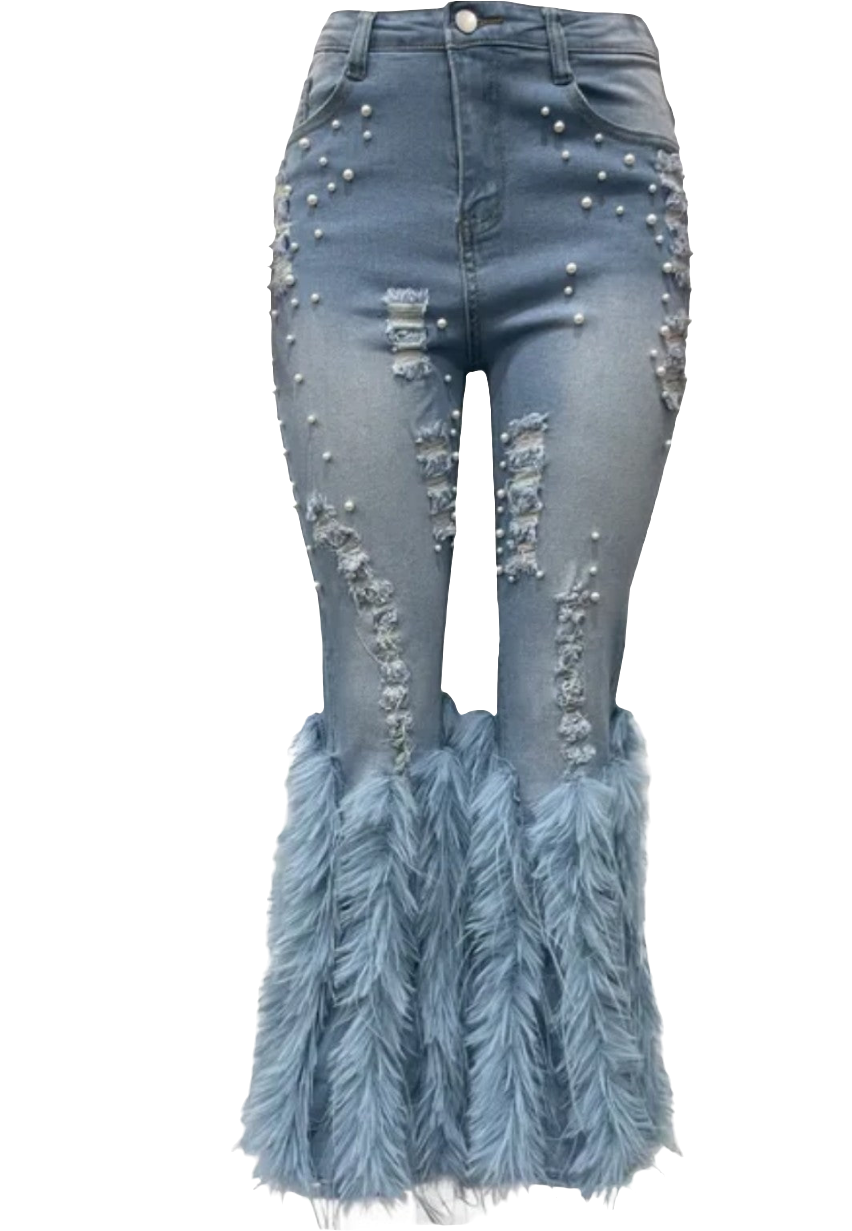 Pearl Feathered Denim Jeans