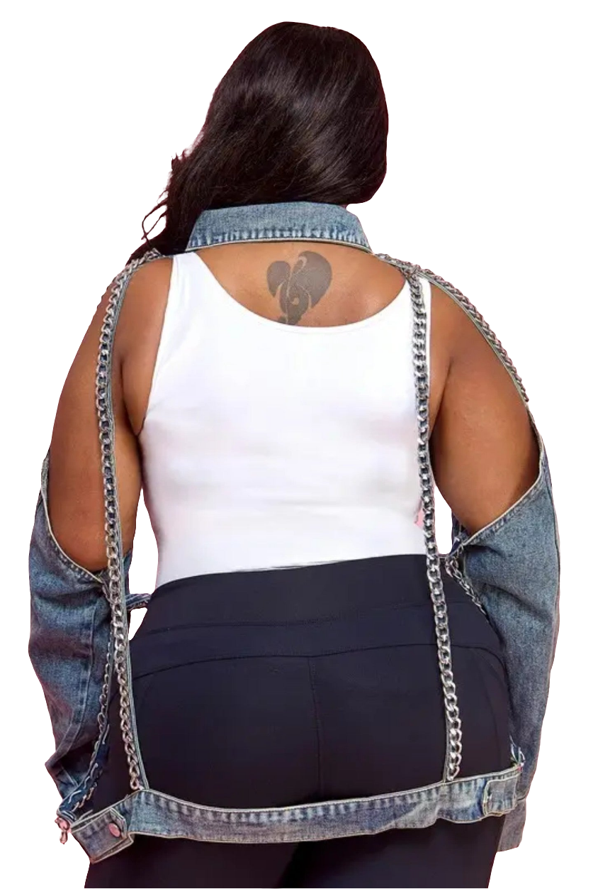 Plus Collared Denim Chain Jacket