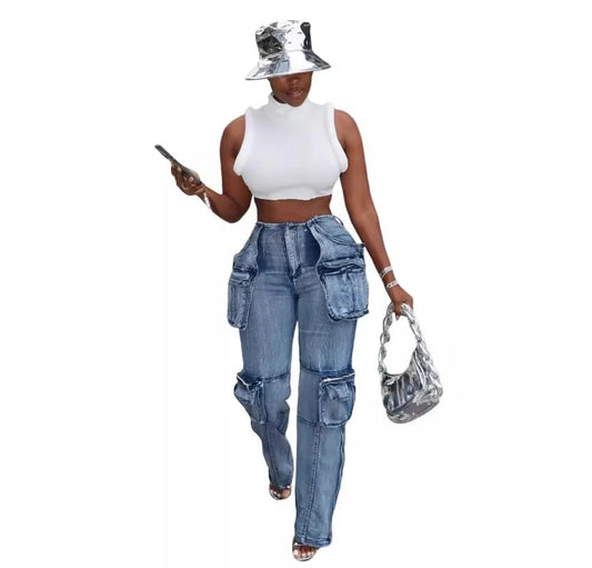 Streetwear Denim Cargo Pants