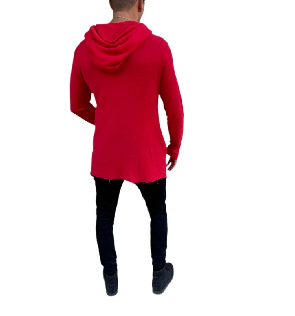 Coachella Red Cardigan with Black Diagonal Zipper and Hood