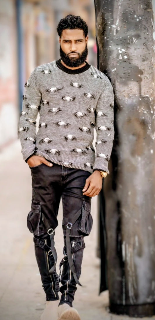 Black Fashion Jeans with Zip and Cargo Pockets