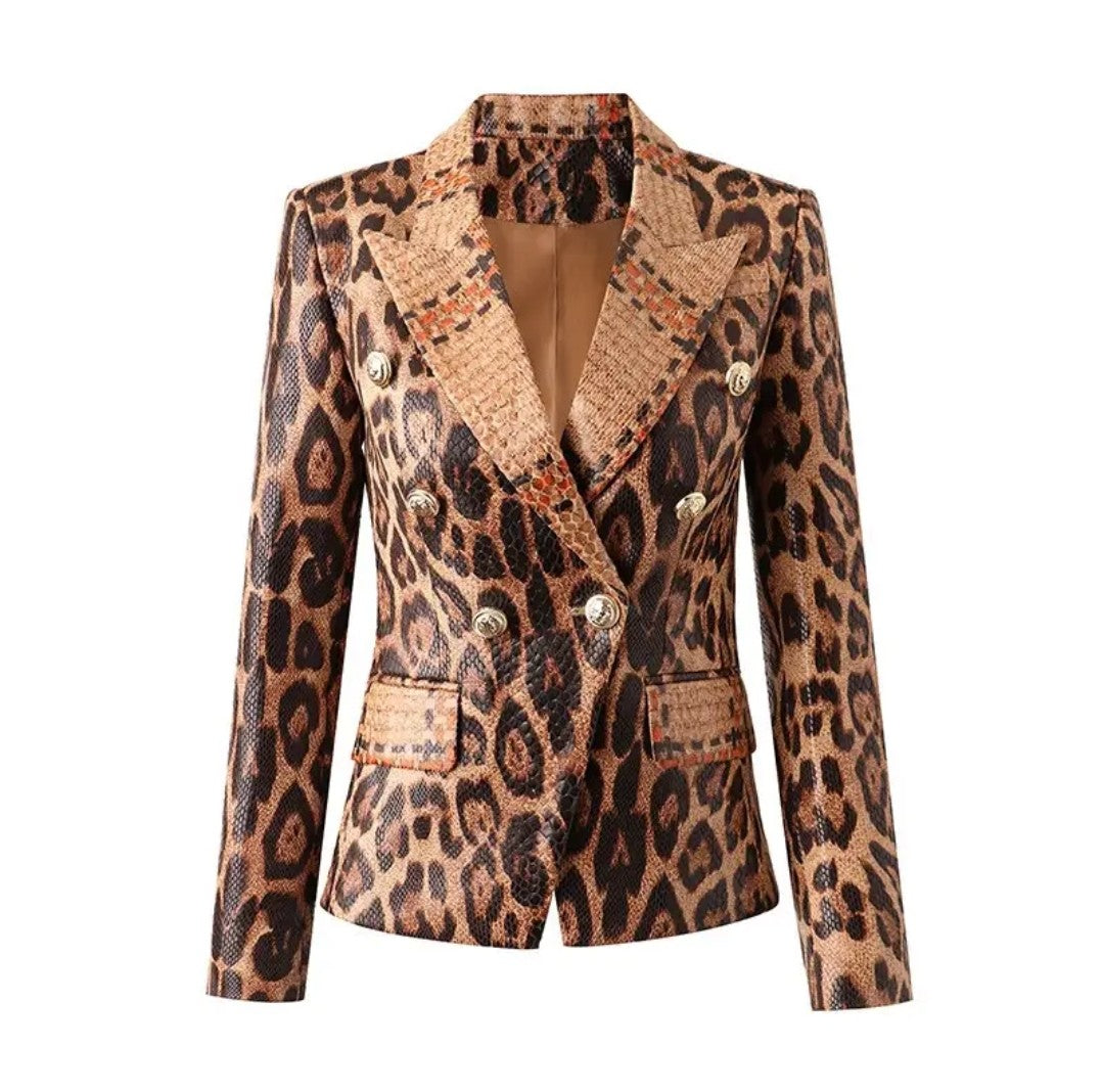 Animal Print Faux Leather Blazer