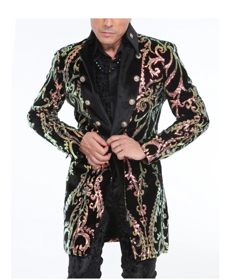 Velvet Tornasol Sequin Long Coat