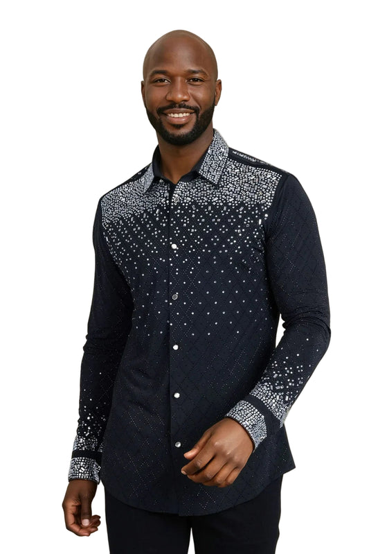 Trivon Rhinestone Long Sleeve Shirt Black Silver