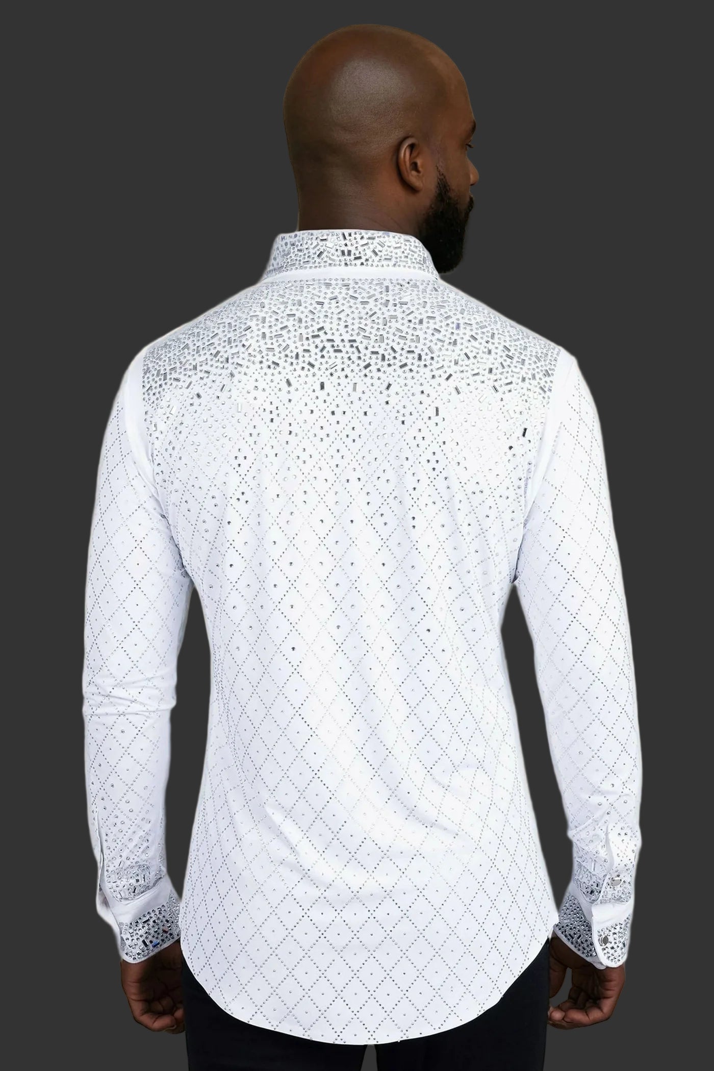 Trivon Rhinestone Long Sleeve Shirt White Silver