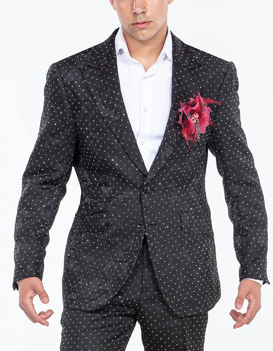 Angelino Rhinestone Black Suit Paisley