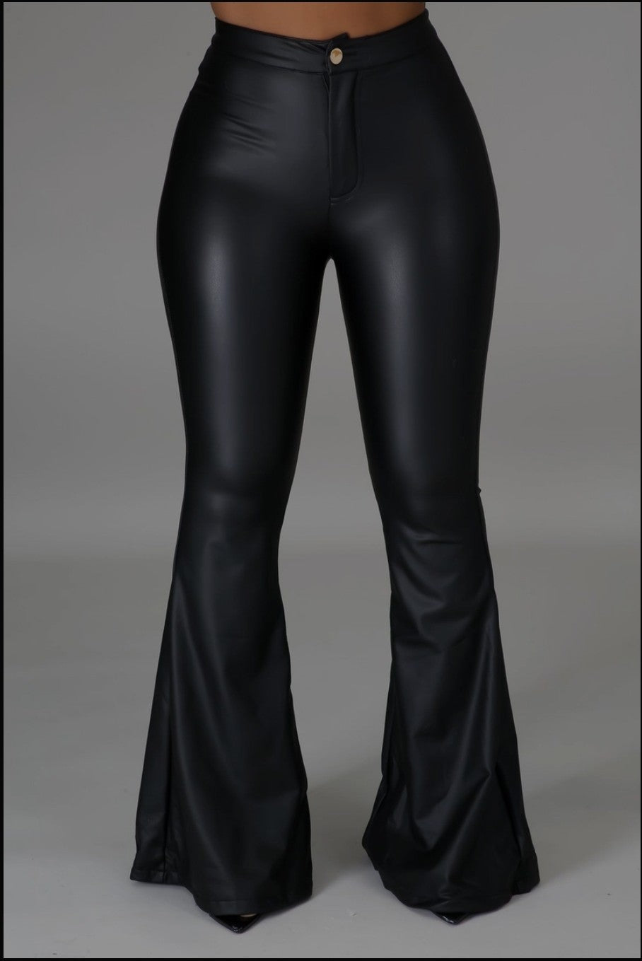 Faux Leather Bell Bottom Pants Black