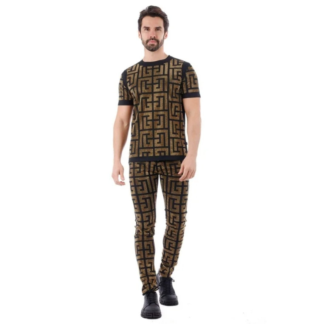 Greek Key Pattern Rhinestone Casual Men's Pants