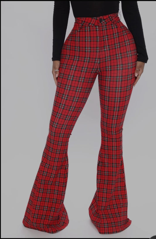 Plaid Flare Pants Red