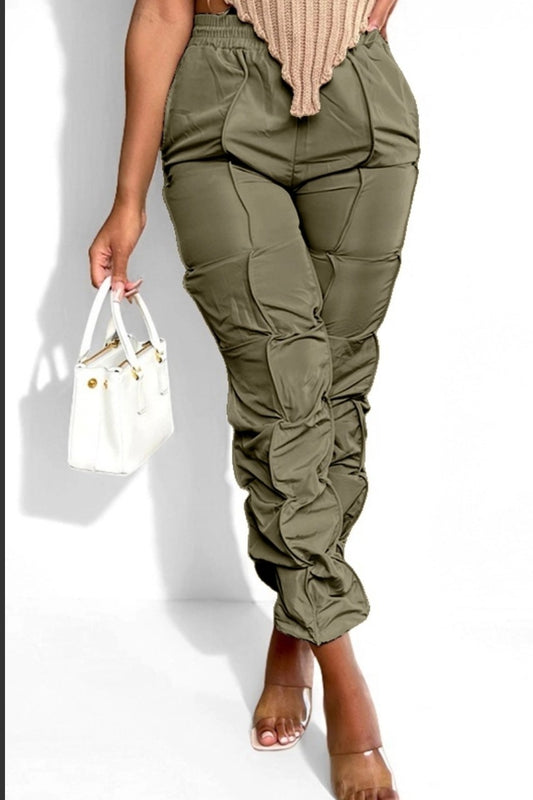 Ruched Parachute Pants Olive