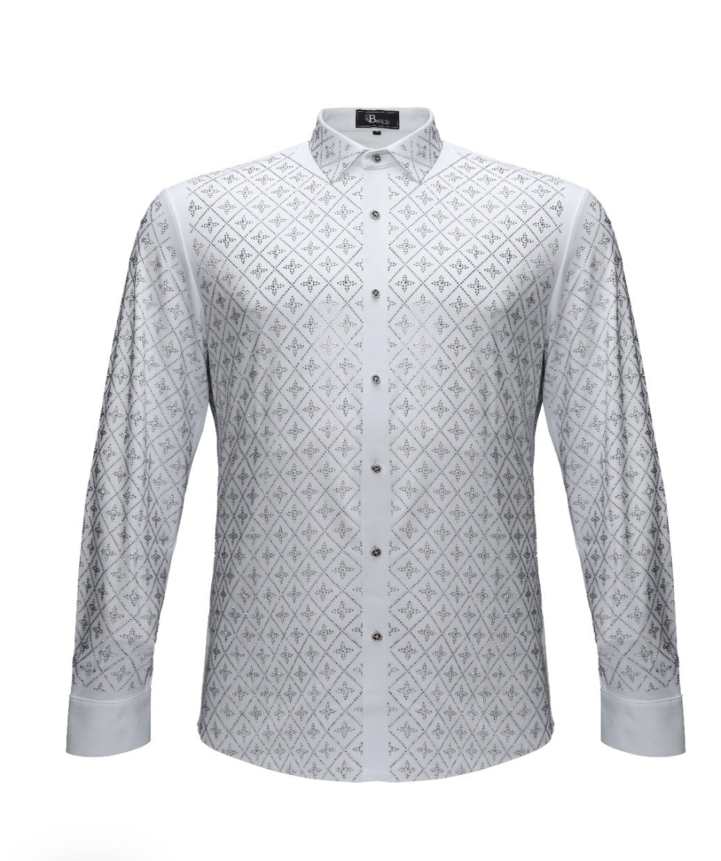White/Silver Men Dress Shirt with Embellishments